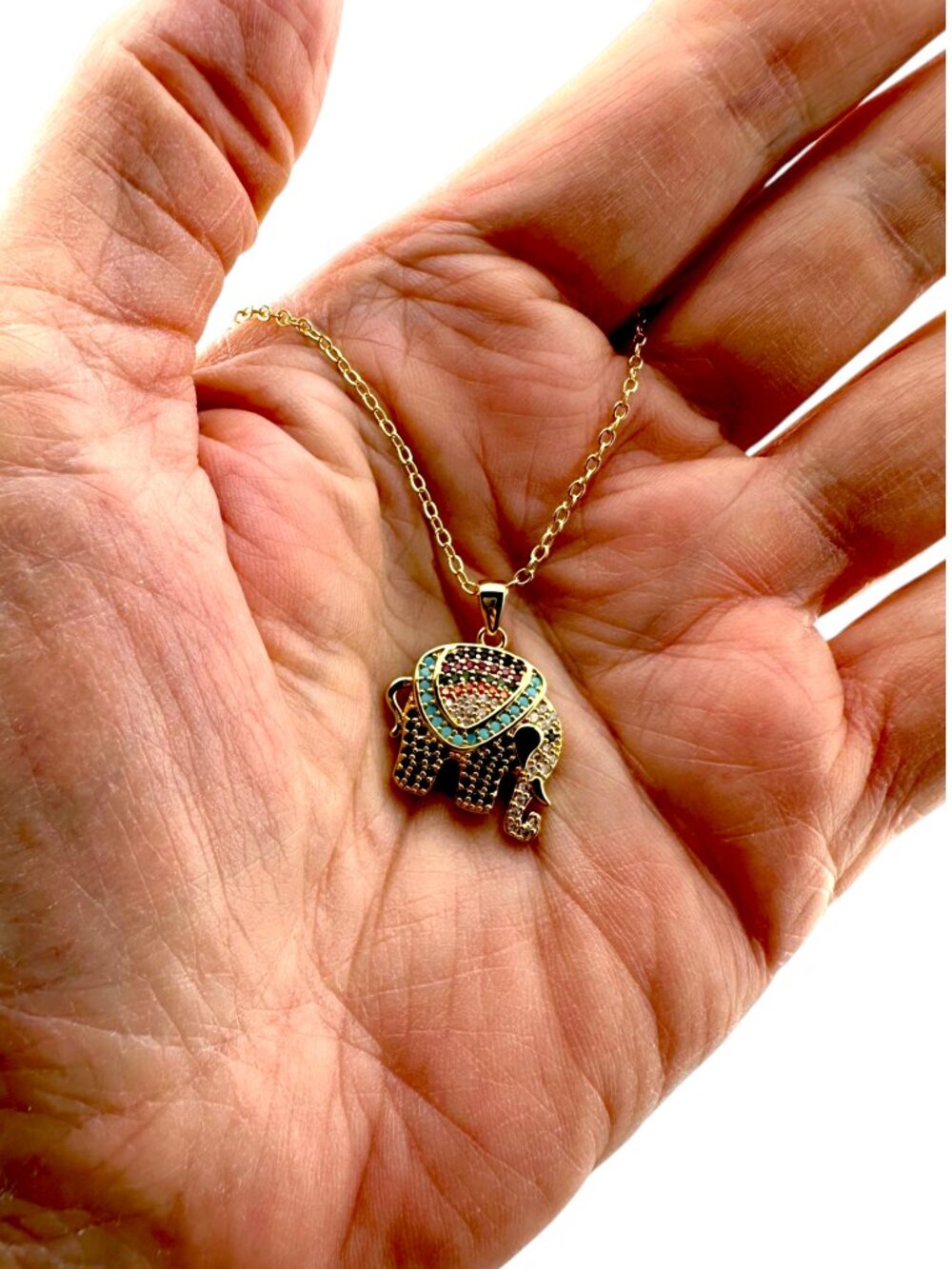 Colorful CZ Elephant Necklace 18K Gold Filled Pendant GF Chain 16-18" - Picture 3 of 13